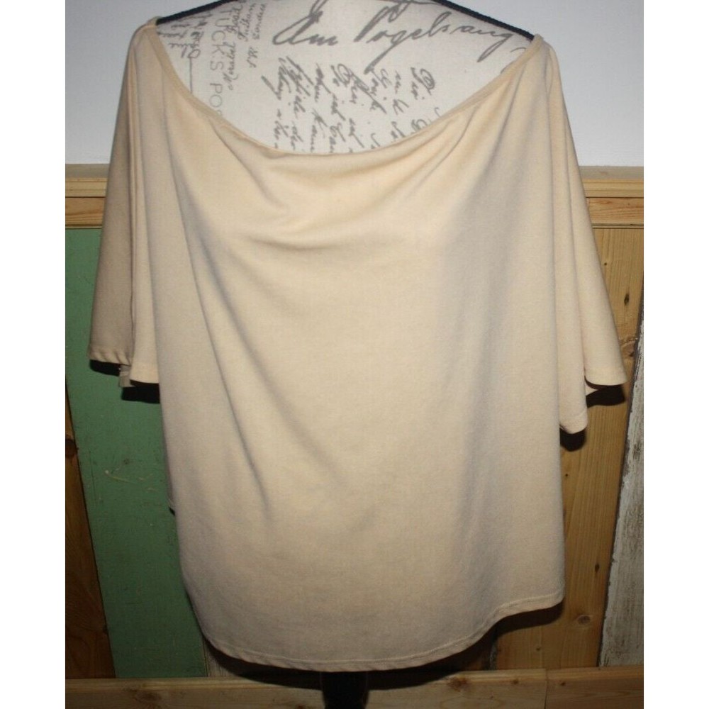 Shein Curve Beige Knit Round Neck Stretch Short Sleeve Top  Blouse 2XL GUC